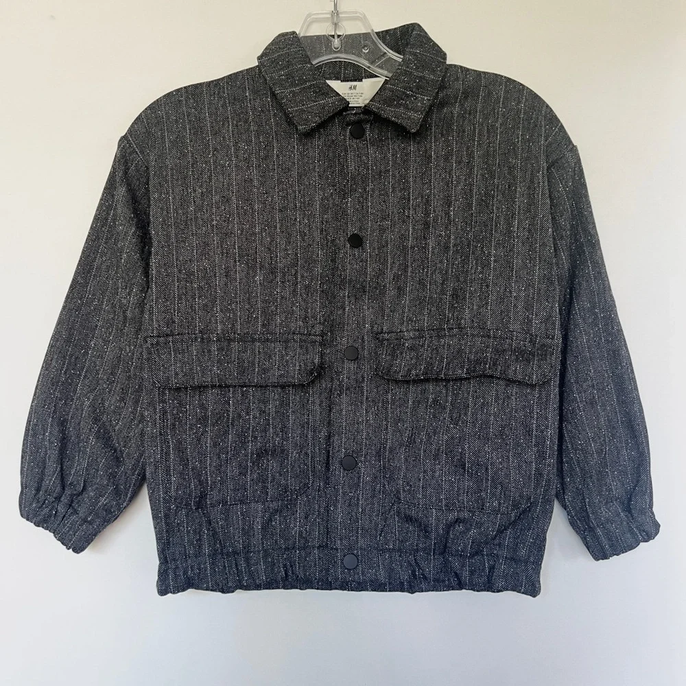 H&M Kids charcoal gray striped sporty collared bomber jacket